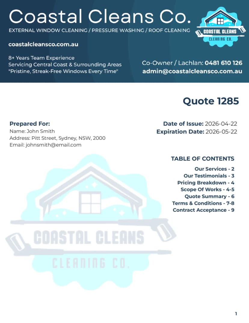 Cleaning proposal page 1