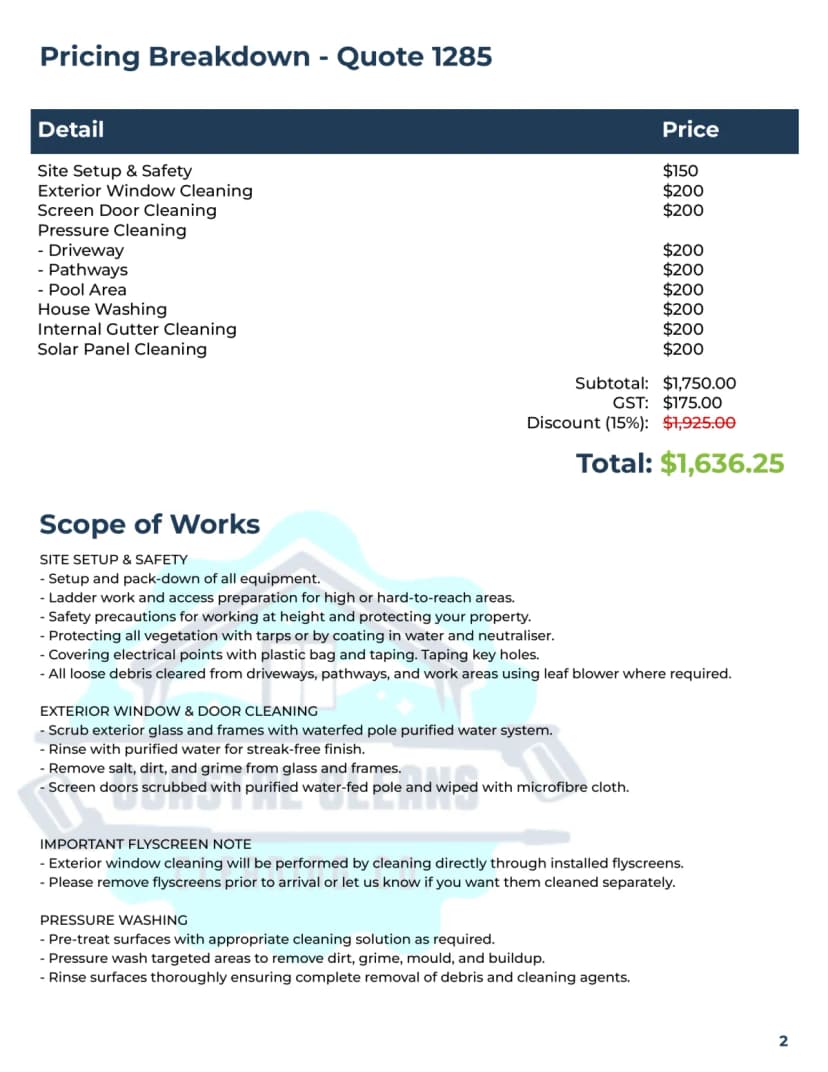Cleaning proposal page 2