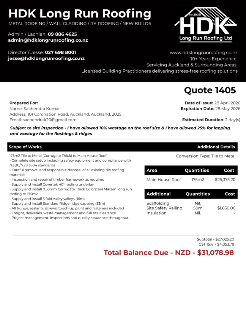 Roofing proposal page 1