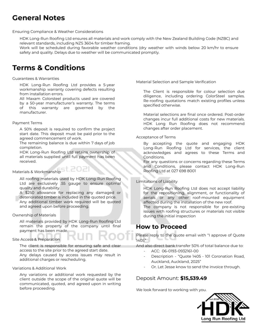 Roofing proposal page 2